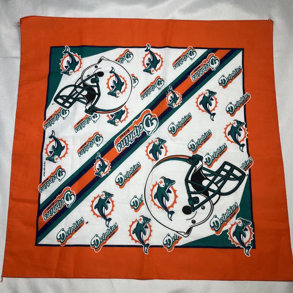 Vintage Miami Dolphins 1997 Bandana Handkerchief NFL Football Orange Logo Helmet